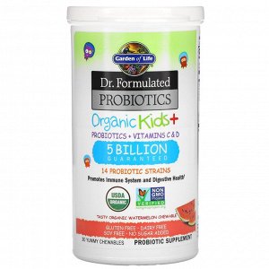 Garden of Life, Пробиотическая добавка Dr. Formulated Probiotics, Organic Kids +, пробиотики и витамины C и D, 5 млрд, вкусный о