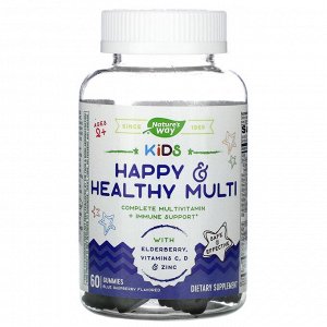 Nature's Way, Kids, Happy & Healthy Muliti, мультивитамины для детей от 2 лет, малиновый вкус, 60 жевательных мармеладок