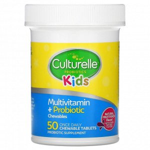 Culturelle, полный комплекс мультивитаминов и пробиотиков для детей, натуральный фруктовый пунш, 50 жевательных таблеток