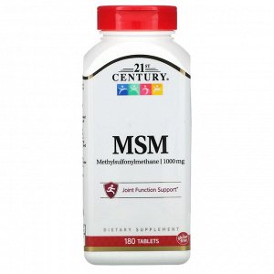 21st Century, МСМ, метилсульфонилметан, 1000 мг, 180 таблеток