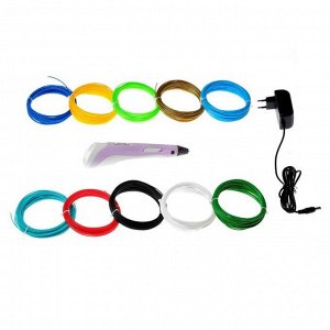 Комплект 3Д ручка NIT-PEN2 фиолетовая + пластик PLA 10 цветов по 10 метров