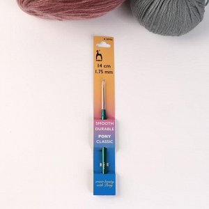 Крючок для вязания, с пластиковой ручкой, d = 1,75 мм, 14 см, цвет изумрудный