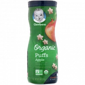 Gerber, Organic Puffs, 8+ месяцев, яблоко, 42 г (1,48 унции)