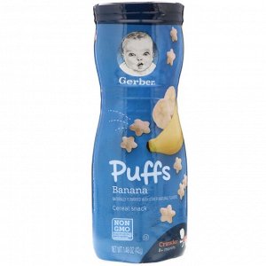 Gerber, Puffs Cereal Snack, 8+ месяцев, банан, 1,48 унции (42 г)