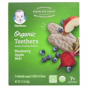 Gerber, Organic Teethers, Мягкие зубные вафли, 7+ месяцев, чернично-яблочная свекла, 1,7 унции (48 г)