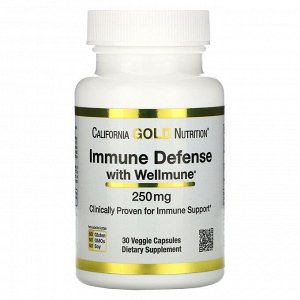 California Gold Nutrition, средство для укрепления иммунитета с Wellmune, бета-глюкан, 250 мг, 30 растительных капсул