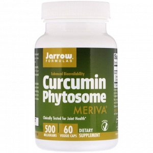 Куркумин Jarrow Formulas, Фитосомы куркумина, 500 мг, 60 вегетарианских капсул. Куркумин защищает ДНК от вредного воздействия свободных радикалов и реактивных форм кислорода. Мерива, фитосомная форма 