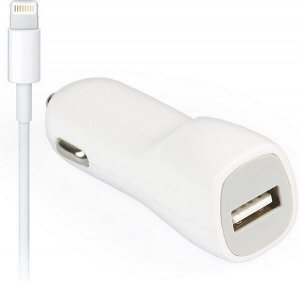 Автомобильное зарядное устройство NITRO, вых.ток 1А, 1USB + кабель iPhone 5/6/7/8/X/New iPad, белый (SBP-1502-8)