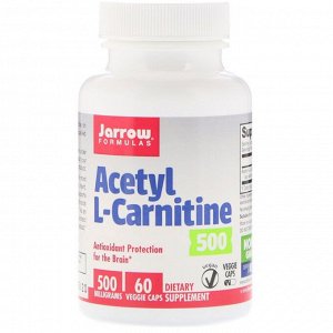 Jarrow Formulas, ацетил-L-карнитин, 500 мг, 60 растительных капсул