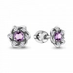 Серьги из серебра с аметистом и фианитом