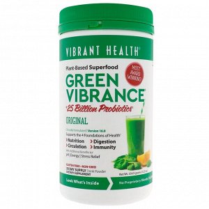 Vibrant Health, Green Vibrance +25 млрд пробиотиков, версия 16.0, 354 г (12,5 унции)