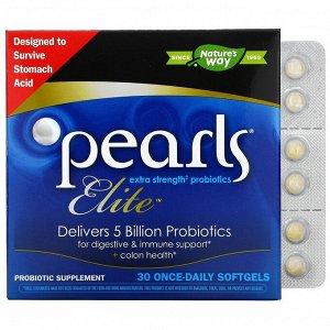 Nature&#039;s Way, Pearls Elite, экстрасильные пробиотики, 30 мягких желатиновых капсул для приема один раз в день