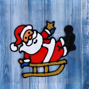 Наклейка на стекло "Дед Мороз на санках" 15х12,5 см