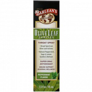 Barlean&#039;s, Olive Leaf Complex, спрей для горла на основе оливковых листьев, со вкусом перечной мяты, 45 мл (1,5 жидк. унции)