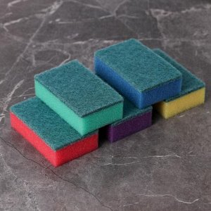 Губка для посуды с чистящим слоем Доляна «Эконом», 7.5x4.5x2.5 см, 5 шт., мини