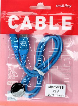 Дата-кабель Smartbuy Micro кабель в резин. оплетке Gear, 1м. мет.након.,IK-12ERG blue