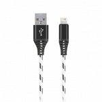 Дата-кабель Smartbuy USB - 8-pin для Apple, нейлон,защ. от перелам., 3.0 м, до 2А, бел. (iK-530cm-2)