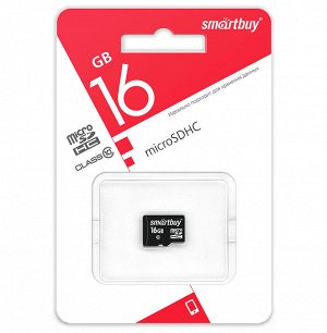 Micro SDHC карта памяти Smartbuy 16GB Сlass 10 (без адаптеров)LE SB16GBSDCL10-00LE