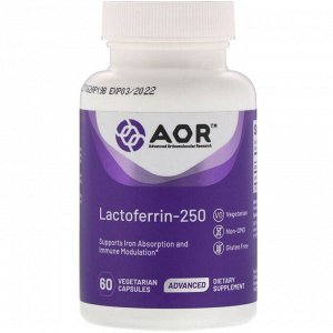 Advanced Orthomolecular Research AOR, Лактоферрин-250, 60 растительных капсул