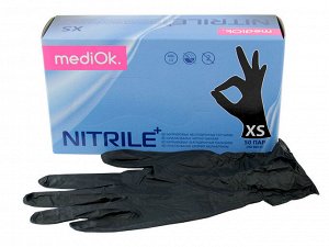 Перчатки MediOK смотровые нитриловые неопудренные текстурированные нестерильные, черного цвета, 50 пар/упаковка, Малайзия