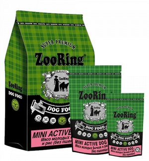 Сухой корм ZooRing Mini Active для активных собак мелких пород Мясо молодых бычков. 2 кг. Супер премиум. Россия