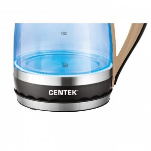 Чайник электрический Centek CT-0046, стекло, 1.7 л, 2200 Вт, подсветка, коричневый