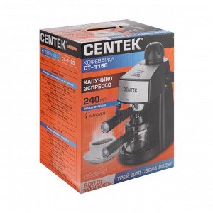 Кофеварка Centek CT-1160, рожковая, 800 Вт, 0.24 л, чёрная