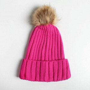 Шапка с помпоном Keep calm, розовая