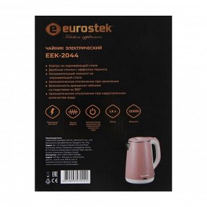 Чайник электрический Eurostek EEK-2044, пластик, колба металл, 1.8 л, 2200 Вт, розовый