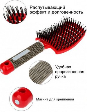 Расческа с добавлением щетины для мокрых волос  (красная)