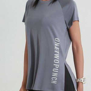 Женская спортивная футболка с разрезом, надпись&quot;onetwopunch&quot;, цвет синий
