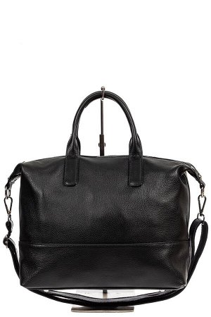 Объёмная женская сумка из фактурной натуральной кожи, цвет чёрный