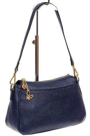 Небольшая женская сумка из натуральной кожи с металлической подвеской, цвет синий