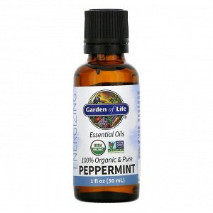 Garden of Life, 100% Organic &amp; Pure, Essential Oils, Energizing, Peppermint, 1 fl oz (30 ml)