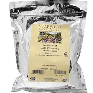 Starwest Botanicals, Anise Seed Whole, Organic, 1 lb (453.6 g)