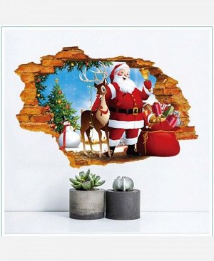 Наклейка интерьерная винил  3D "Санта Клаус и Олень" 9046362