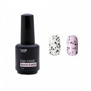 RuNail, Глянцевый топ для гель-лака Top Coat Black Flakes, 9 мл