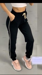 Спортивные брюки серебристые лампасы утепленные (на меху) цвета: микс