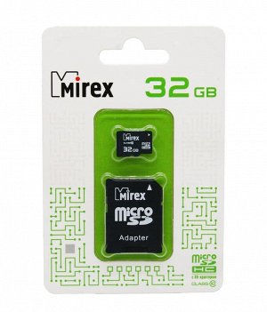 Micro SDHC карта памяти 32ГБ Mirex Class 10 с адаптером (13613-AD10SD32)