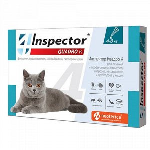 Inspector Quadro Капли противопаразитарные д/кош 4-8кг 1пипет. (1/40)