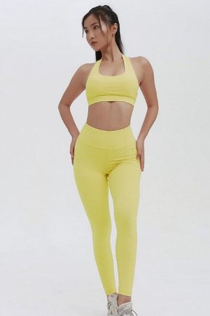 Женский спортивный костюм (топ и леггинсы), цвет желтый