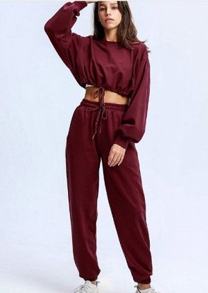 Женский спортивный костюм (Кофта с утяжкой и брюки), цвет бордовый