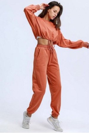 Женский спортивный костюм (Кофта с утяжкой и брюки), цвет оранжевый