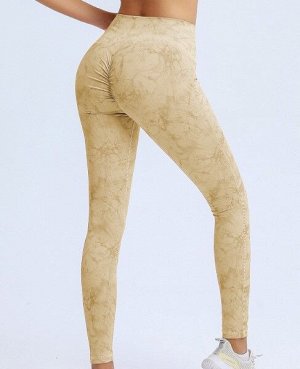 Женский спортивный костюм (Топ с декоративными элементами и леггинсы), принт "Мрамор", цвет бежевый