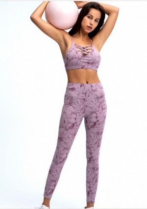 Женский спортивный костюм (Топ с декоративными элементами и леггинсы), принт "Мрамор", цвет фиолетовый