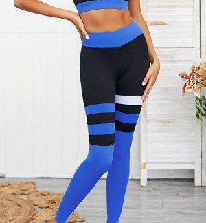 Женский спортивный костюм (Топ и леггинсы), принт "Полосы", цвет синий/черный
