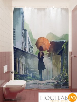 Фотоштора для ванной (джордан 180х200 см - 1 шт) С оранжевым зонтиком