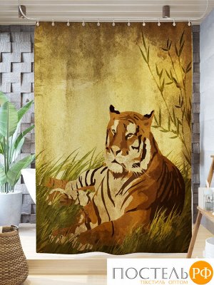 Фотоштора для ванной (джордан 180х200 см - 1 шт) Тигр и пагоды