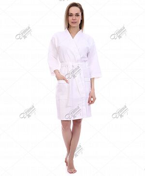 Халат женский вафельный белый кимоно