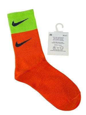 Высокие спортивные носки для женщин, цвет оранжевый с салатовым